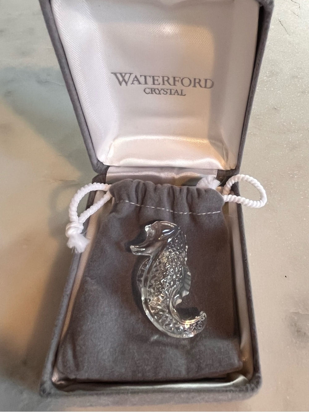 Vintage Waterford Crystal Seahorse Brooch Pin in Original Box & Pouch